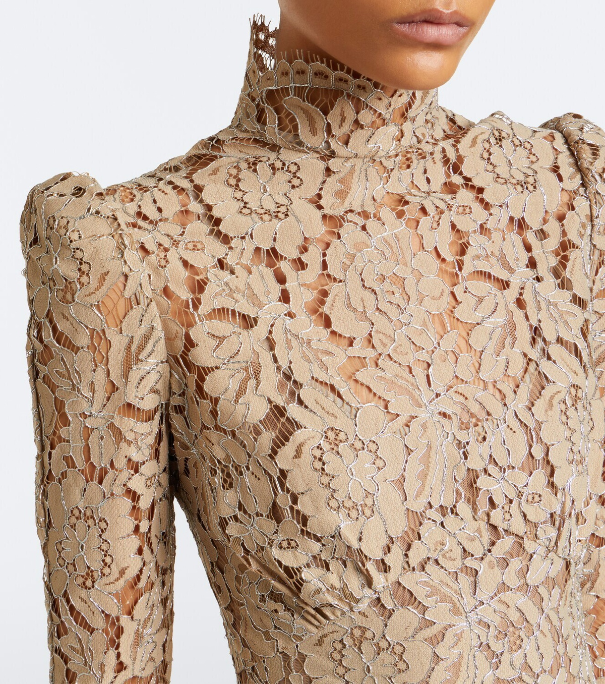 De La Vali Votiva lace lamé gown