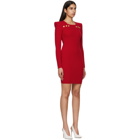 Balmain Red Buttoned Rib Knit Mini Dress