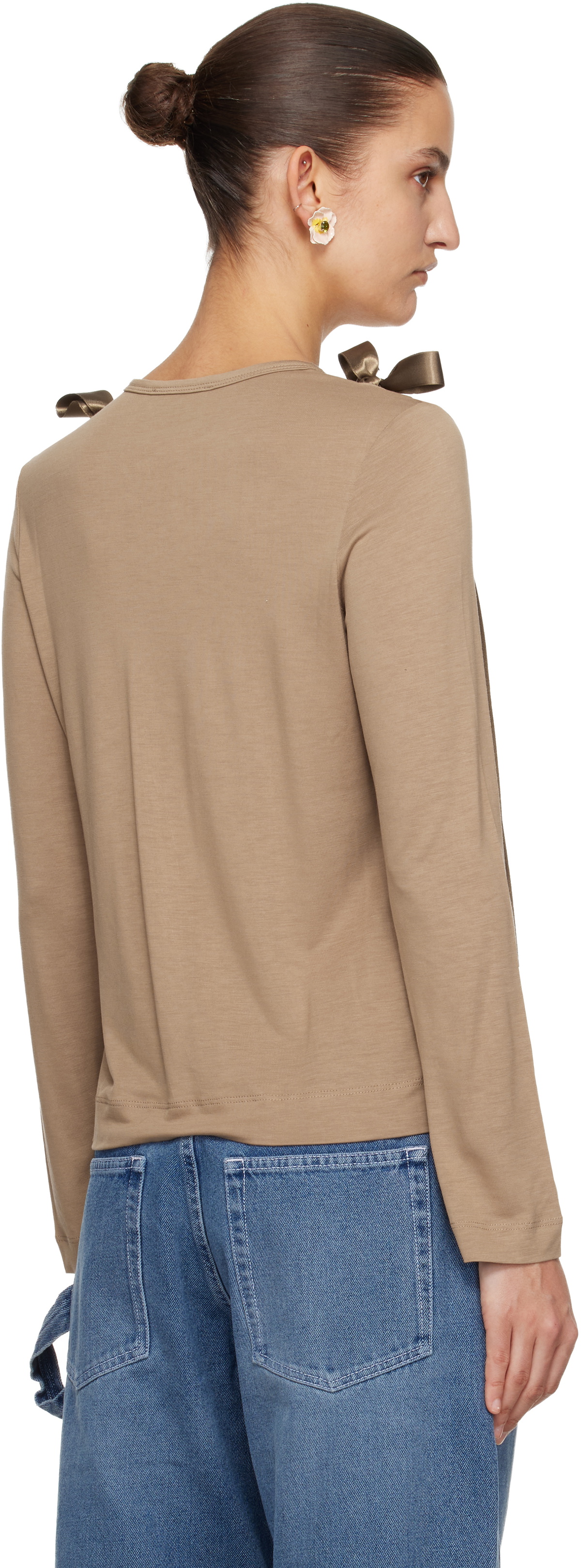 Simone Rocha Tan Bow Ribbon Tail Long Sleeve T-shirt