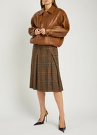 Saint Laurent Houndstooth Inverted-pleat Wool Midi Skirt Brown