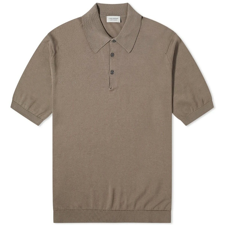 Photo: John Smedley Men's ISIS Heritage Knit Polo Shirt in Beige Musk