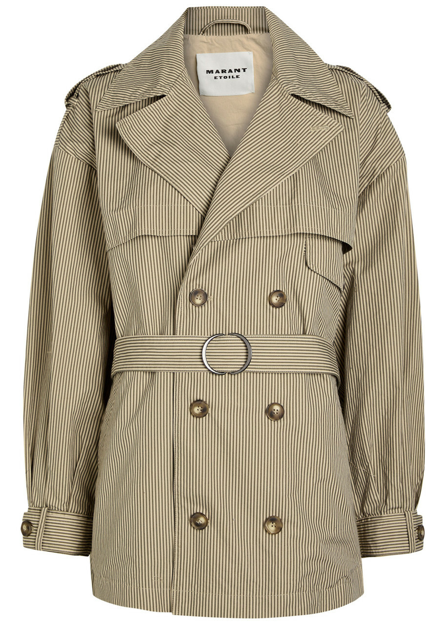 Isabel Marant étoile Claya Striped Belted Cotton Jacket Beige