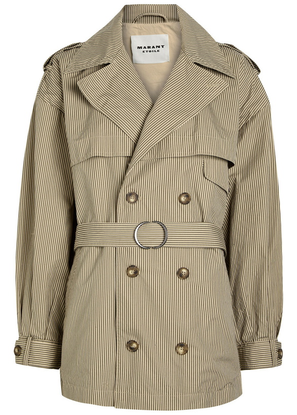Photo: Isabel Marant étoile Claya Striped Belted Cotton Jacket Beige