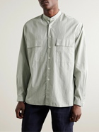 Lardini - Grandad-Collar Striped Cotton-Poplin Shirt - Green