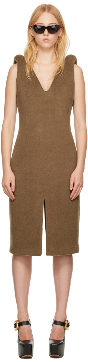 Bottega Veneta Brown V-Neck Midi Dress Bottega Veneta