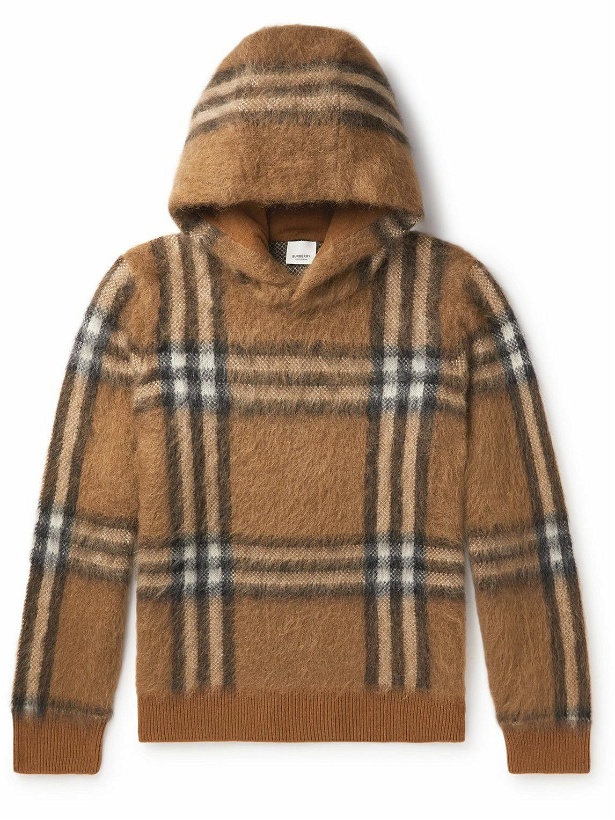 Photo: Burberry - Checked Brushed-Knit Hoodie - Brown