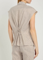 Vince Ticking Striped Linen and Cotton-blend Blouse Taupe
