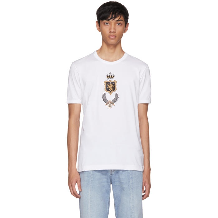 Photo: Dolce and Gabbana White Embroidered Crown T-Shirt