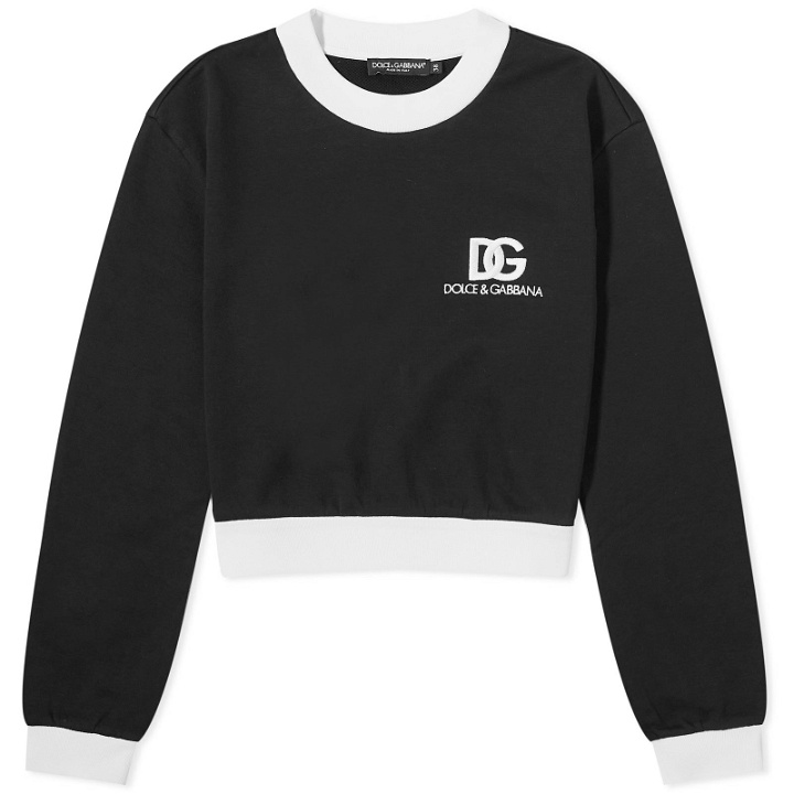 Photo: Dolce & Gabbana Women's Contrast Collar & Hem Logo Sweatshirt in Black