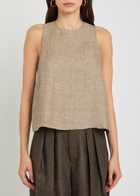 Emporio Armani Faux Leather Panel Linen top Beige