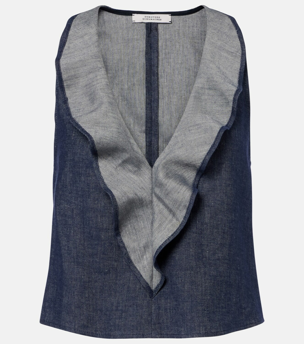 Dorothee Schumacher Fluid Denim ruffled crop top
