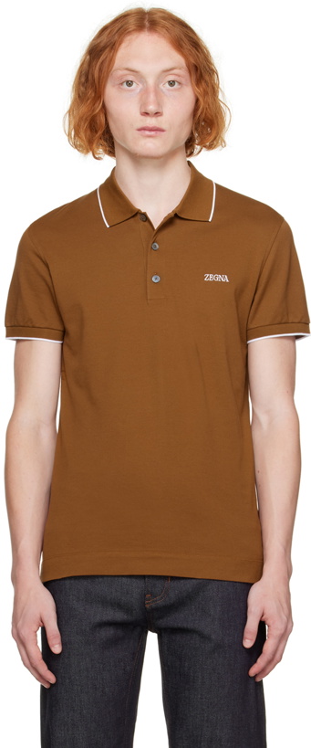 Photo: ZEGNA Brown Embroidered Polo