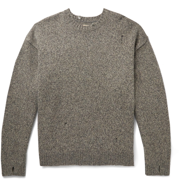 Photo: KAPITAL - Oversized Distressed Mélange Intarsia Wool Sweater - Gray