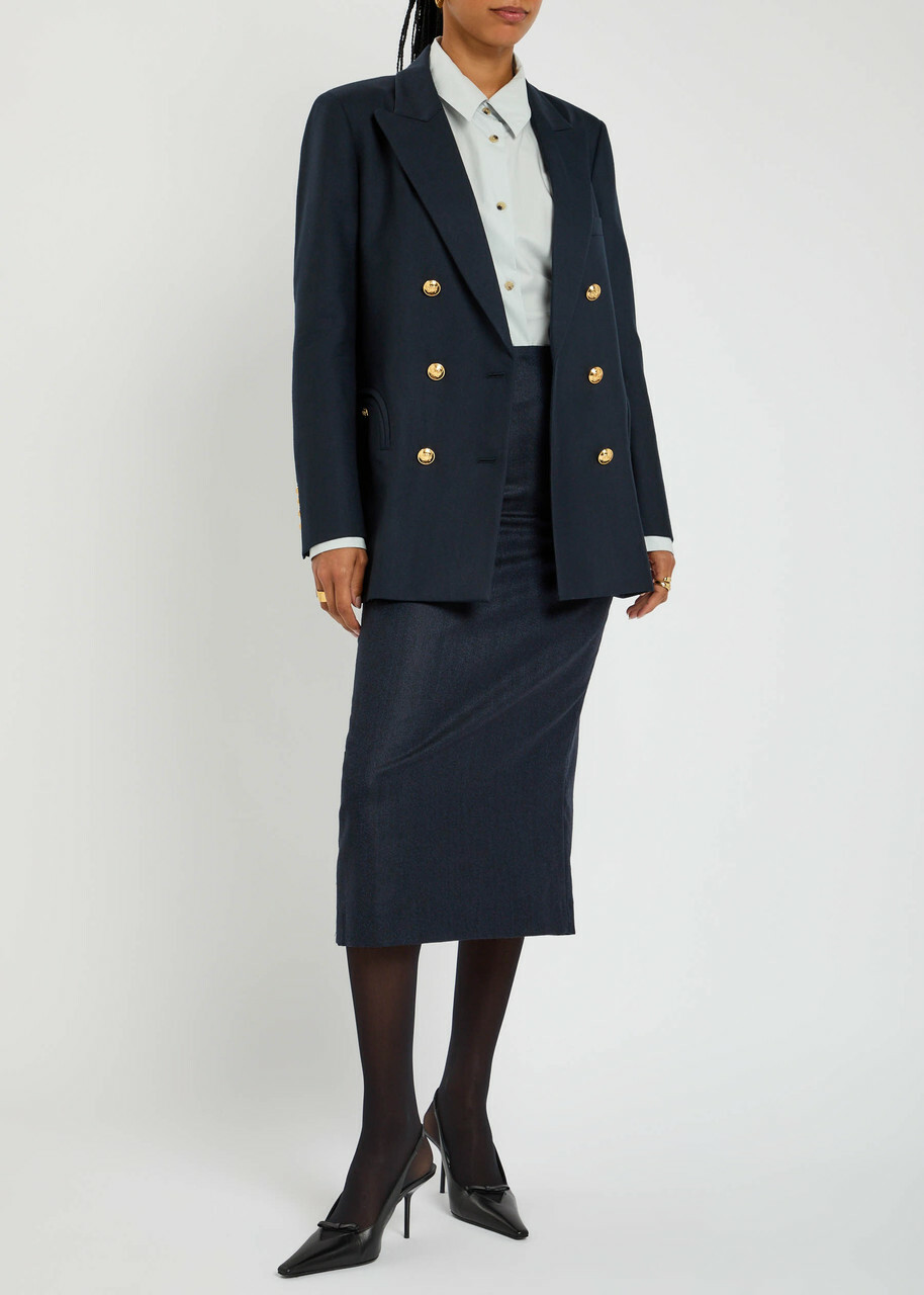 Blaze Milano Maine Sussex Longuette Wool Midi Skirt Dark Blue