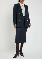Blaze Milano Maine Sussex Longuette Wool Midi Skirt Dark Blue