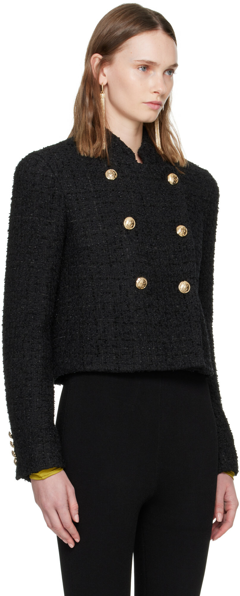 BALMAIN Black Tweed Officer Jacket