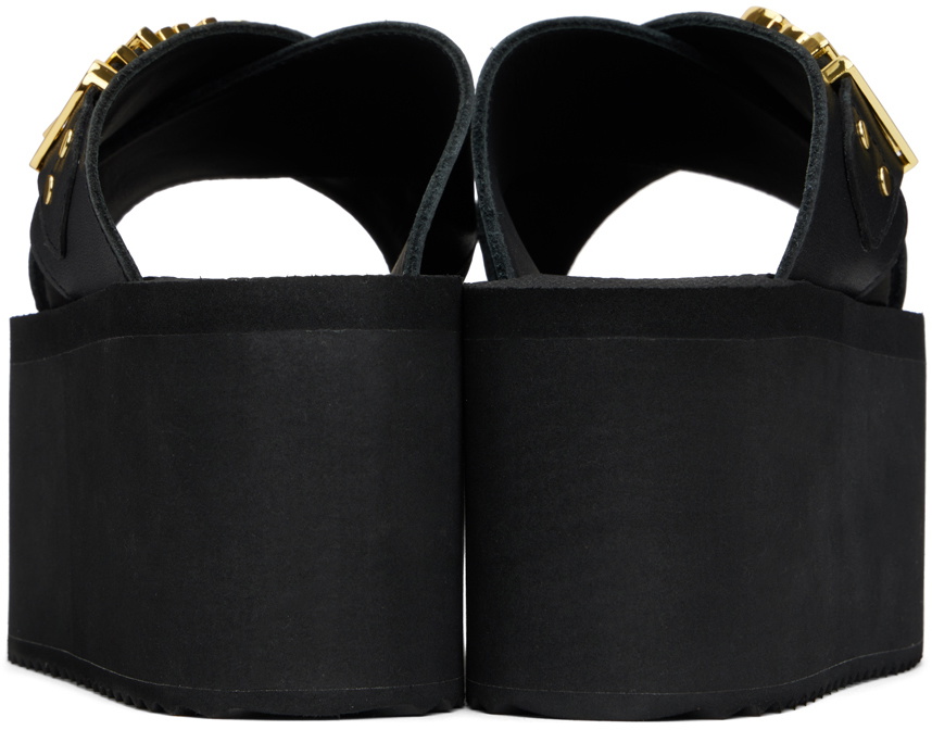 Moschino Black Lettering Logo Wedge Sandals Moschino