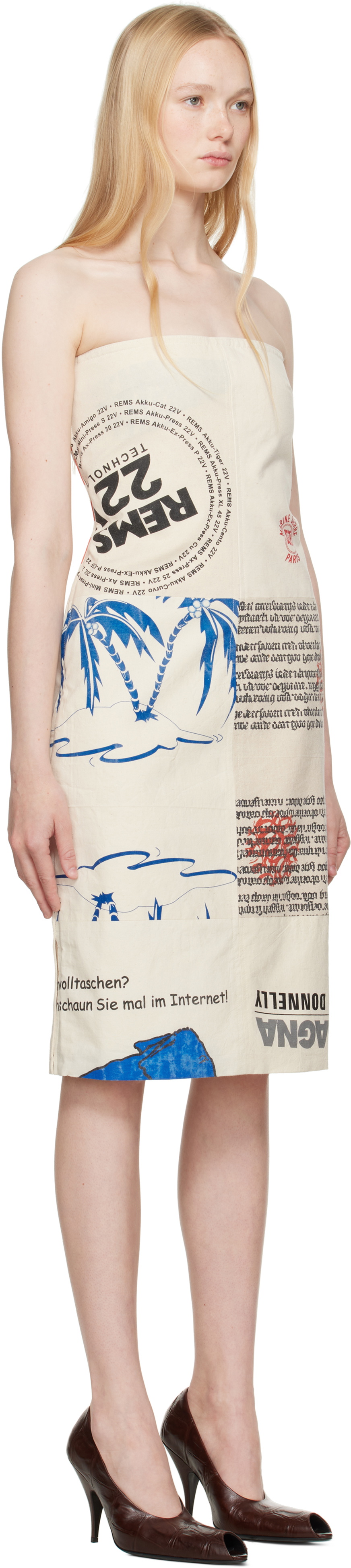 Marine Serre Beige Regenerated Tote Bags Bustier Midi Dress
