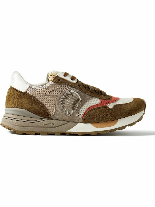 Photo: Visvim - Roland Embroidered Leather-Trimmed Suede and Mesh Sneakers - Brown