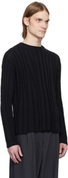 YOKE Black Roundum Rib Crewneck Sweater