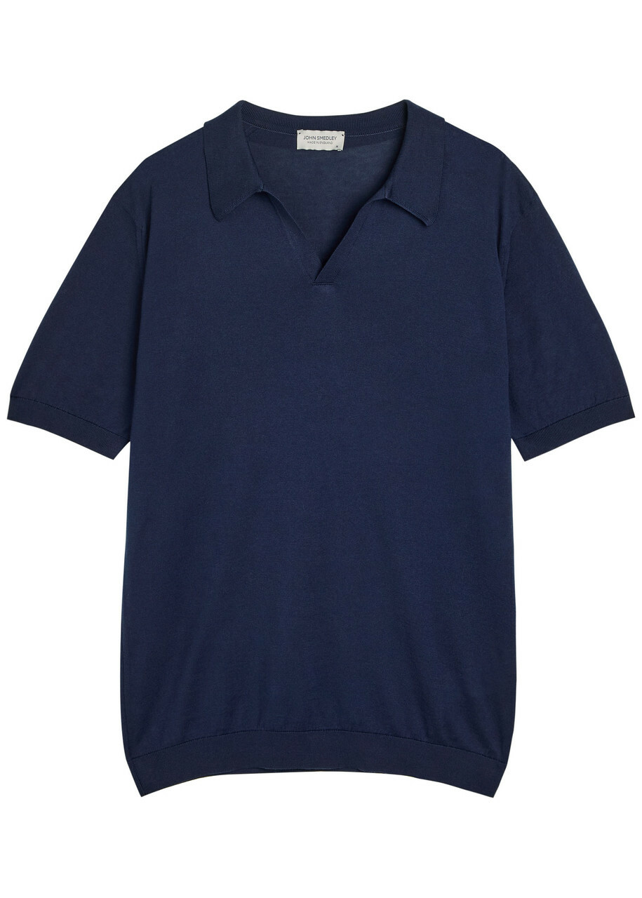 John Smedley Men's ISIS Heritage Knit Polo Shirt in Navy John Smedley