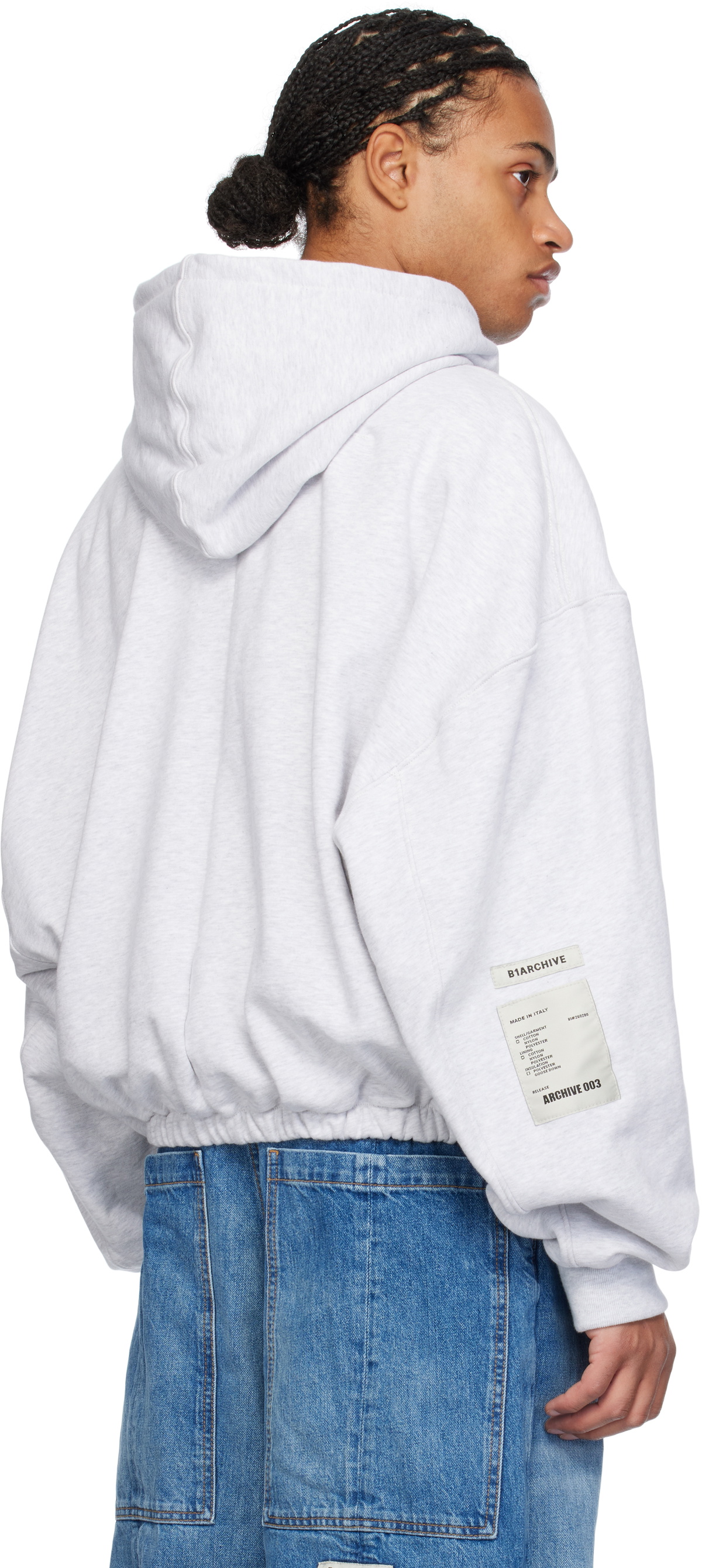 B1ARCHIVE Gray Zip Up Elastic Waist Hoodie