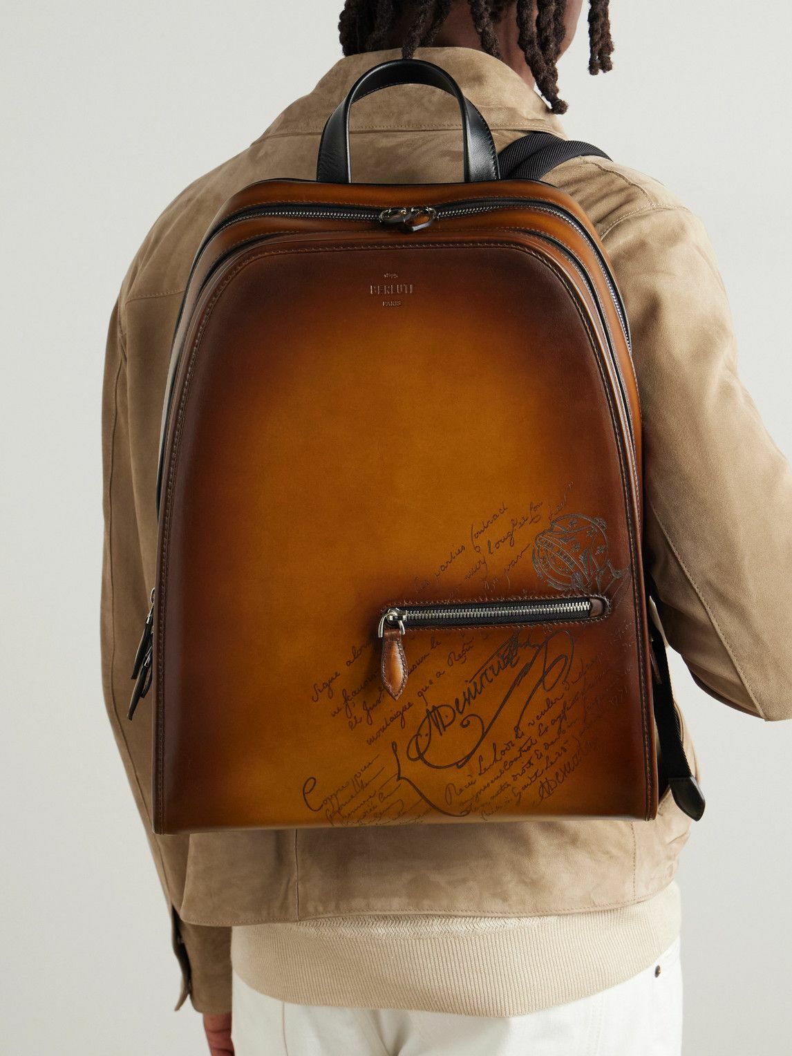 Berluti - Working Day Scritto Venezia Leather and Twill Backpack