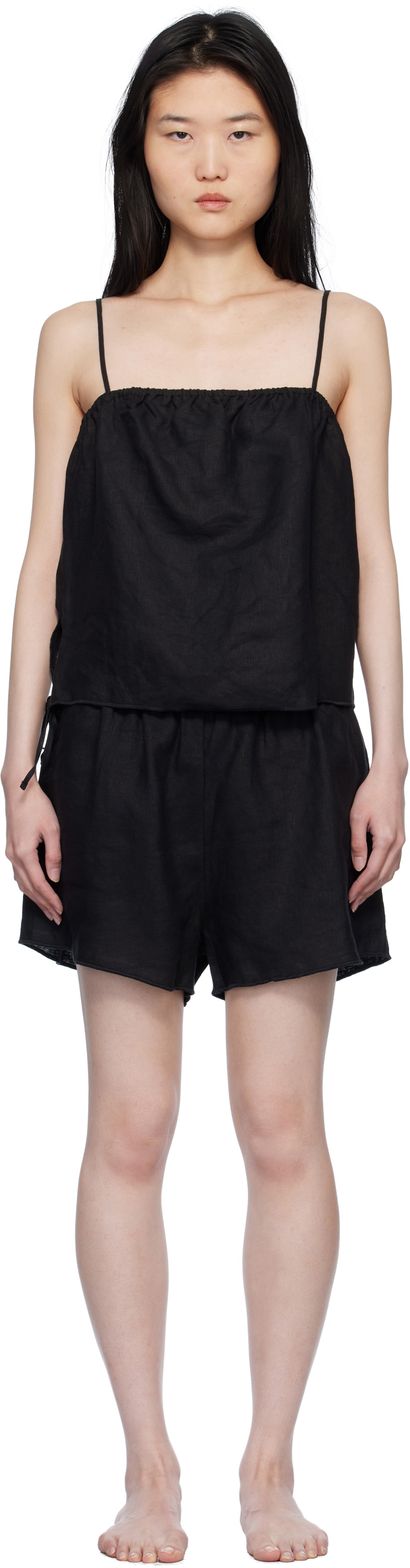 Deiji Studios Black Babylock Linen Pyjama Set
