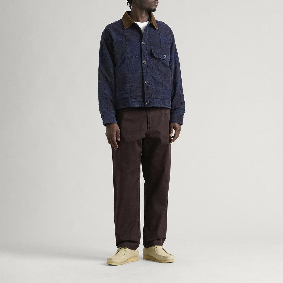 Café Mountain Men's Patchwork Workers Jacket in Blue And Bark Patchwork