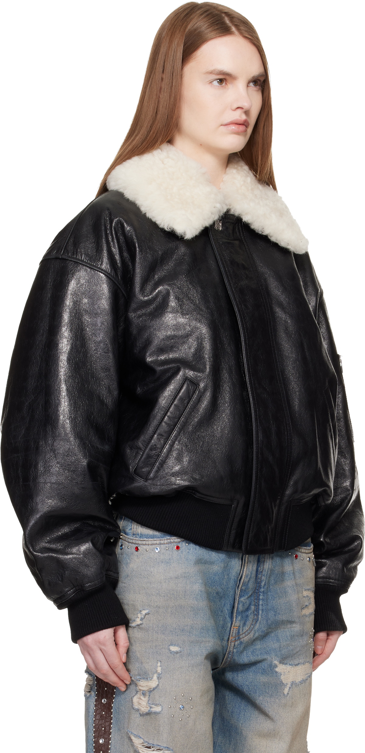AMIRI Black MA Quad Leather Bomber Jacket