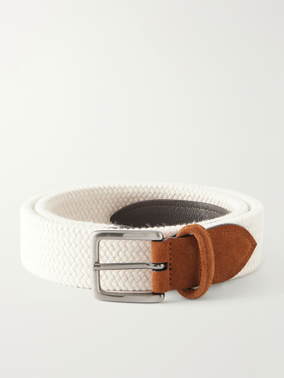 Anderson's - 3.5 cm Leather-Trimmed Woven Belt - Neutrals