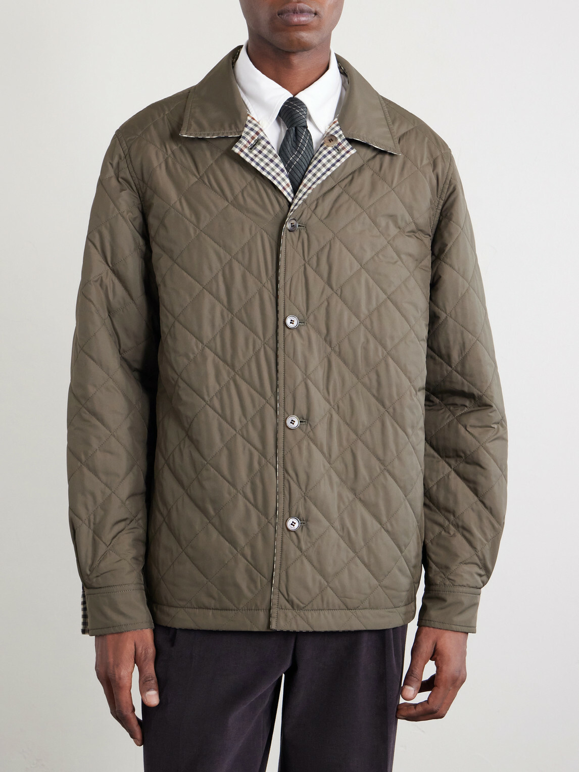 Dunhill - Reversible Padded Checked Wool Overshirt - Brown