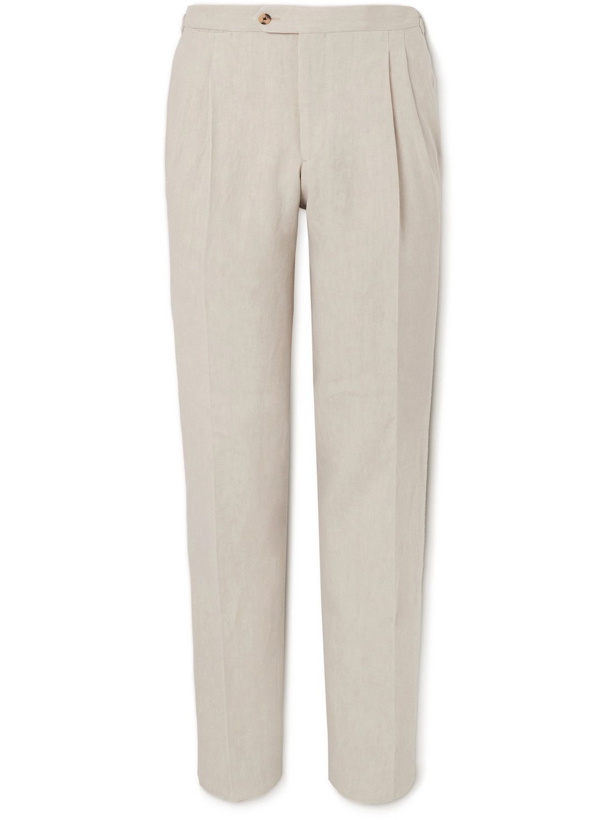 Photo: Thom Sweeney - Tapered Pleated Linen Trousers - Neutrals