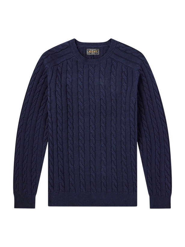 Photo: Beams Plus - Cable-Knit Cotton Sweater - Blue