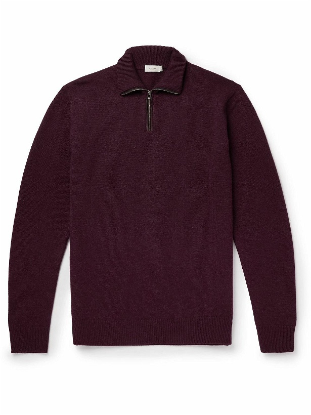 Photo: Agnona - Leather-Trimmed Cashmere Half-Zip Sweater - Burgundy
