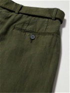 Officine Générale - Hugo Straight-Leg Belted Lyocell, Linen and Cotton-Blend Trousers - Green