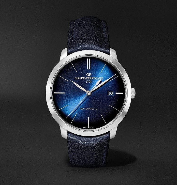 Photo: Girard-Perregaux - 1966 Automatic 40mm Stainless Steel and Leather Watch - Blue
