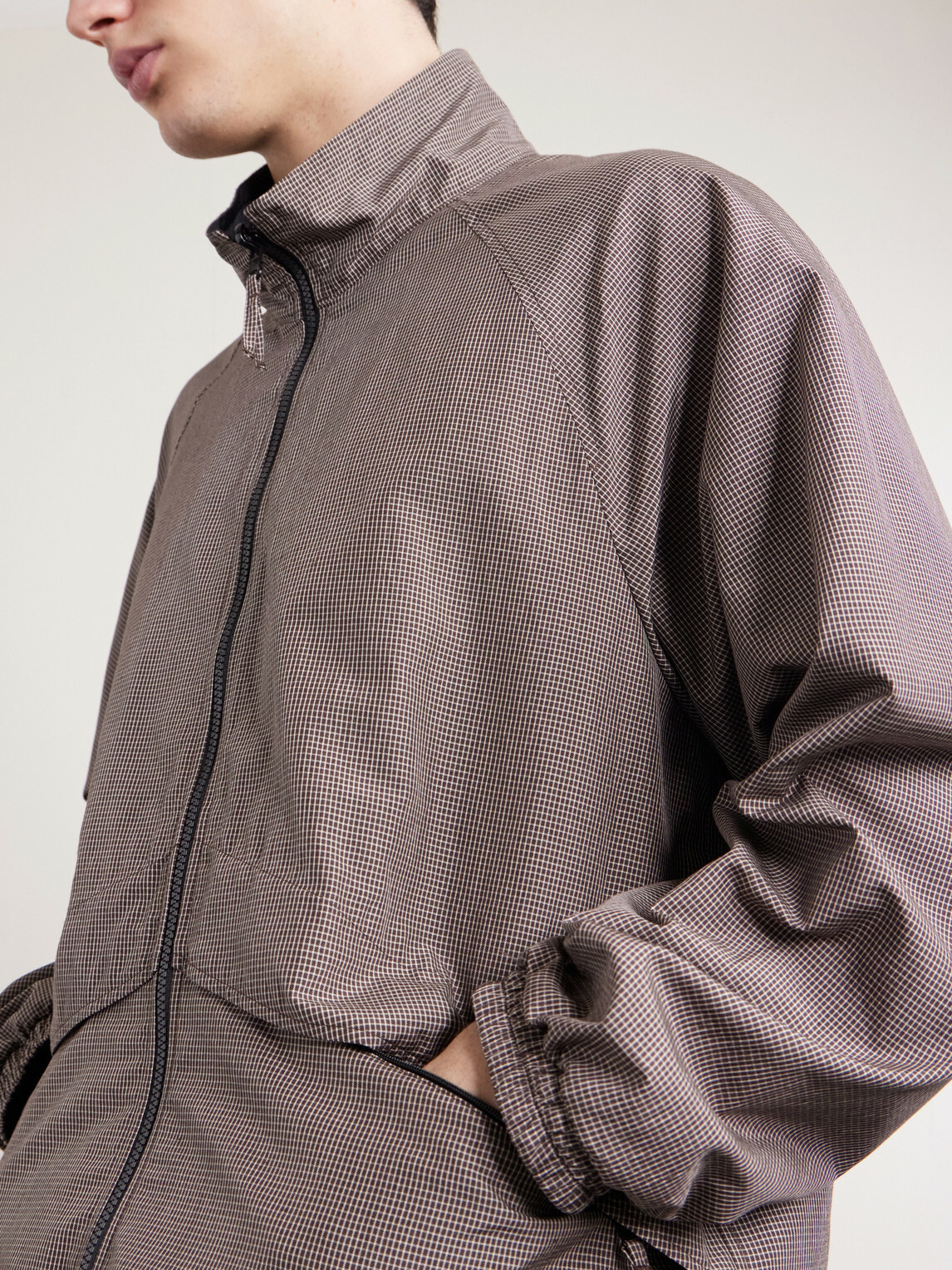 ATON - Reversible Checked Silk-Taffeta Jacket - Brown