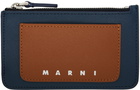 Marni Navy & Brown Saffiano Leather Card Holder