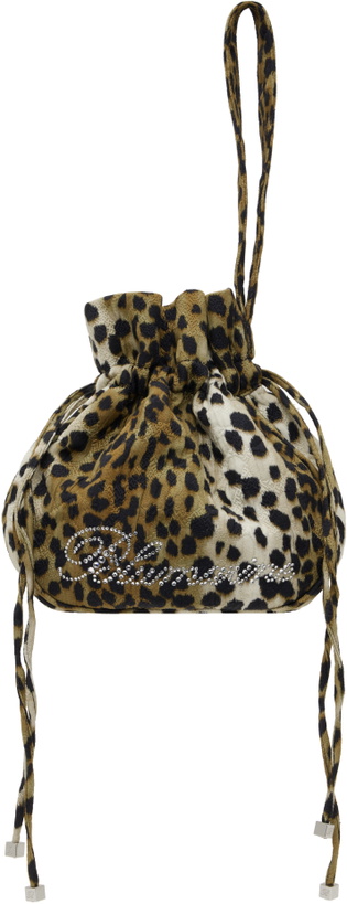 Photo: Blumarine Brown & Black Printed Satin Rhinestone Logo Pouch