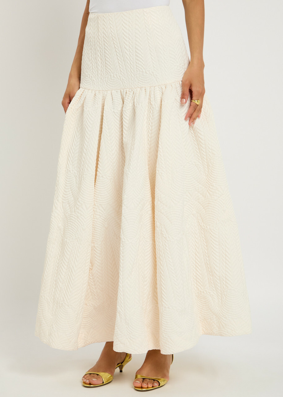 Clea Denver Jacquard Woven Midi Skirt Cream