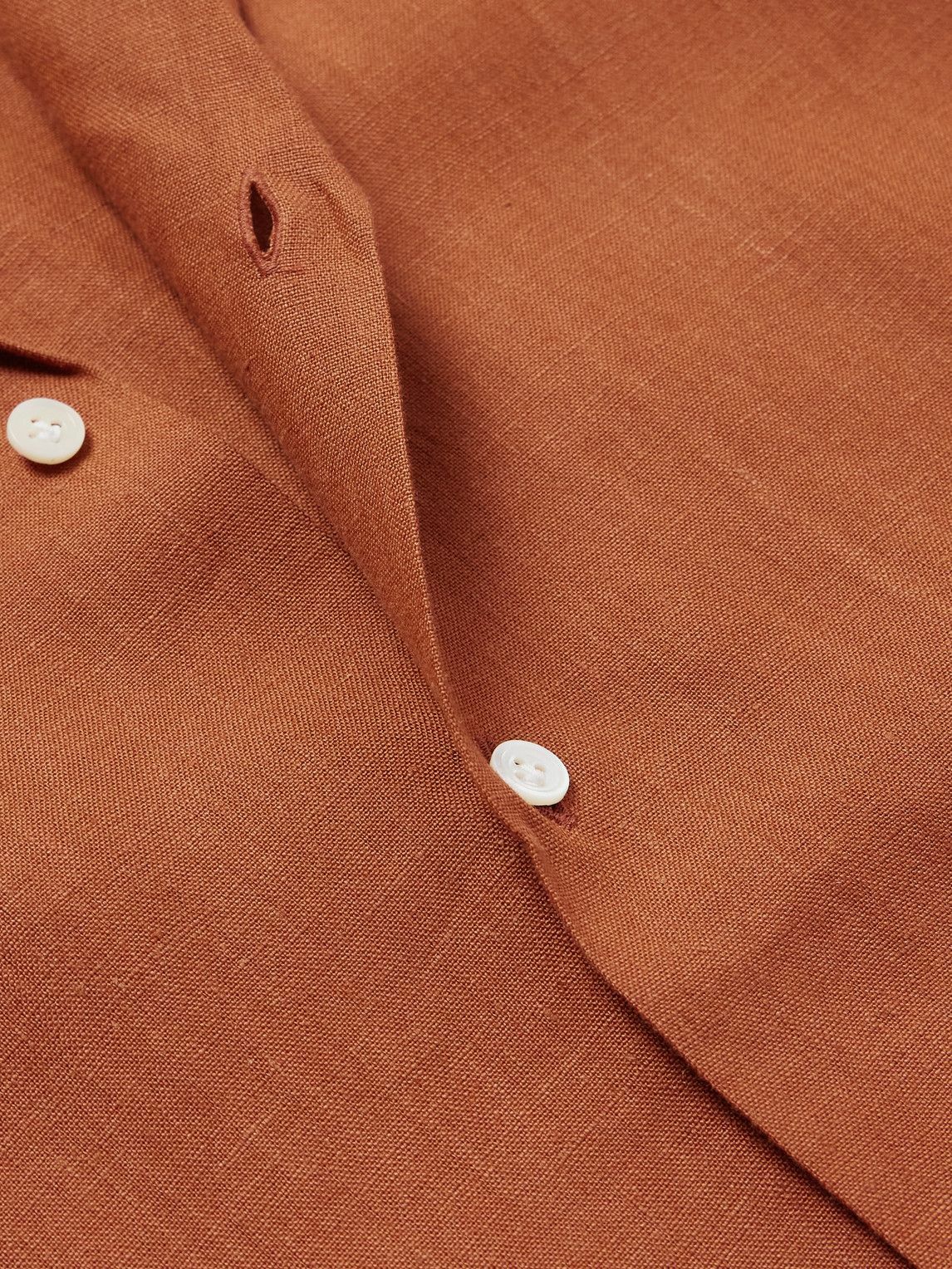 De Petrillo - Camp-Collar Linen Shirt - Orange