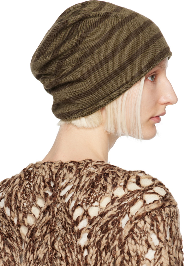 OPEN YY Khaki Stripe Slouchy Beanie