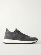 Tod's - Suede-Trimmed Wool-Knit Sneakers - Gray