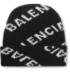 Balenciaga - Logo-Jacquard Virgin Wool and Camel Hair-Blend Beanie - Black