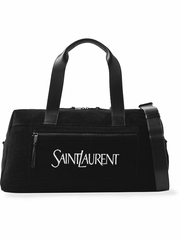 Photo: SAINT LAURENT - Leather-Trimmed Logo-Print Suede Duffle Bag