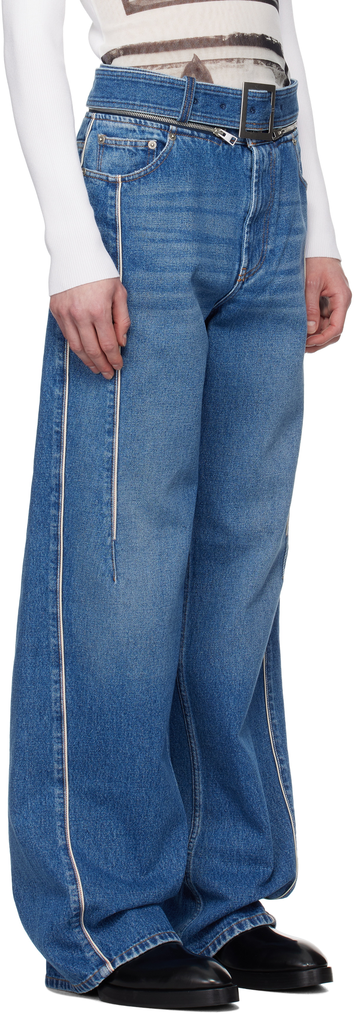 Jean Paul Gaultier Blue 'The Belted Denim' Jeans