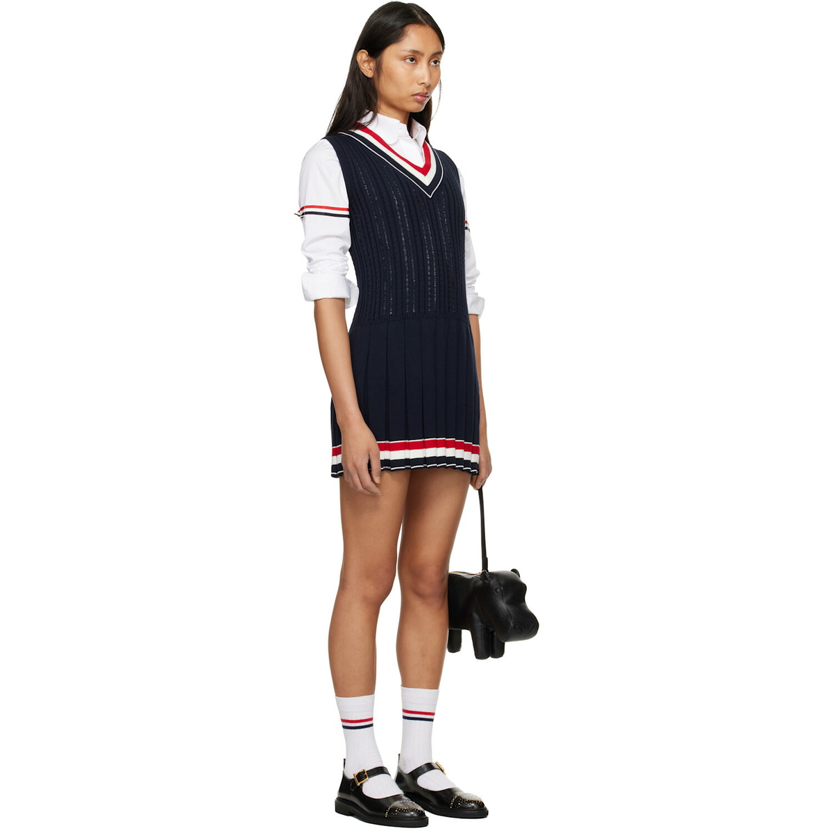 Thom Browne Navy Cricket RWB Stripe Baby Ladder Cable Minidress