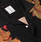 Flagstuff - Kaneko Tomiyuki Camp-Collar Printed Satin Shirt - Black