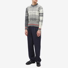 Thom Browne Men's Jacquard Tartan Donegal Crew Knit in Tonal Grey